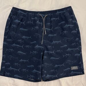 AFTCO Dark Blue Swim Trunks with Fish Design Youth XL